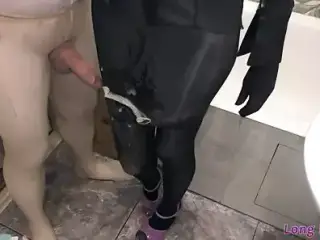 Mega cumshot on black skirt