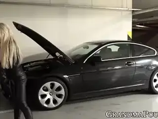 Mature blonde blowing and riding young cock for hot jizz