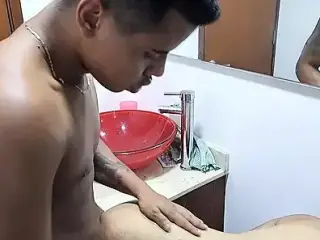 my stepmother takes a shower, it makes me horny to see her naked body. We fuck in the bathroom (pov)