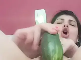 masturbation with small and thick cucumber