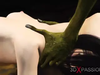 Hot sex! Beautiful young queen gets fucked hard by a Google green monster in the mystical cave