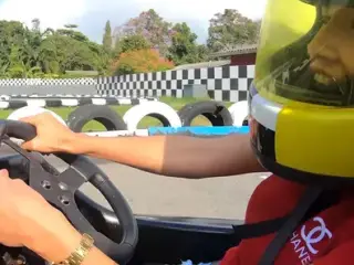 Big fake tits amateur Thai teen goes karting with sex after