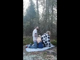 Fat ass bbw gets fucked doggystyle outdoors in public by skinny guy