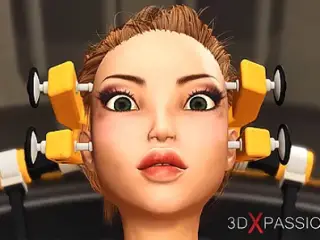 Hot blonde in restraints in the sci-fi lab fucked by monster