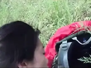 Chinese girlfriend fucked outside