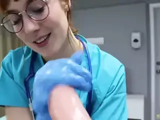 Gloves fetish handjob