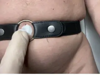 everydeygrey fucks belly button with a dildo wearing a tight belt