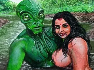 Erotic Art Or Drawing Of Sexy Indian Desi Bhabhi in Love With an Extraterrestrial Alien