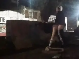 public sex in front of viewers short skirt flashing no panties shows pussy gets caught