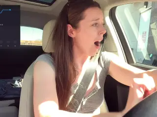 Trying not to cum too loud in the Starbucks Drive Thru!