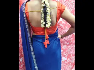 Indian Housewife in the bluesaree enjoying