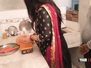 Punjabi Stepmom fucking in the kitchen when she make dinner for stepson