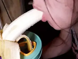 Sucking a banana in my wet mouth