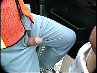 Lucky older dude fucks hot latina in open van in parking lot