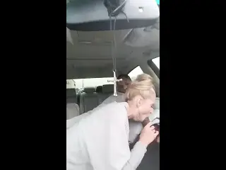 Blonde Mature Gives BBC Blowjob in Car