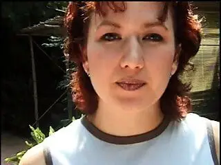 Redhead MILF with small tits rides a hard cock by the pool