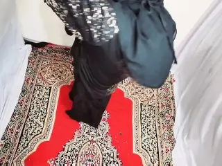 Arabic sexy hot girl wearing black hijab in house doing sensual dance, Desi Indian slut Amrozia shaking tits and ass on Arabic music