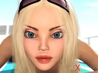 A sexy blonde has anal sex with 3d hot dickgirl on an island