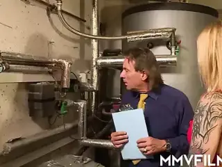 European babe gets ass fucked by nasty plumber