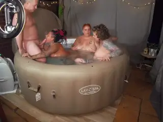 Hot tub Fun with 3 MIlfs and a DILF