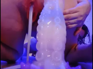 squirting dildo fills tight pussy