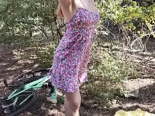 Stranger Filmed A Sexy Girl In A Cute Short Dress Masturbating In The Forest