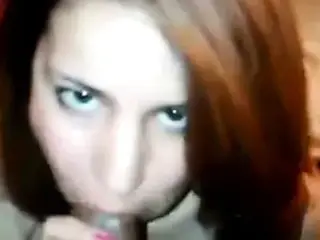 Sexy eyes takes cum in her mouth