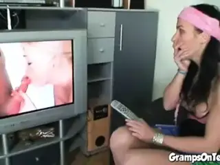 Teen fucks grandpa after watching porn