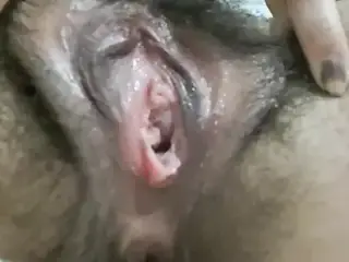 Turkish girl playing her hairy pussy