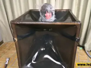 Fejira com Orgasm in a latex cage, played with by a vibrator