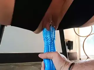 My stepsister impales herself on a huge dildo