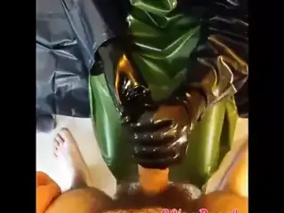 Handjob in Latex Gloves and Raincoat