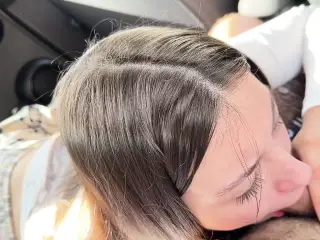 Girl Next Door Paid with Blowjob to Neighbor in Car for Drive her to College!! Cum in Mouth Swallow