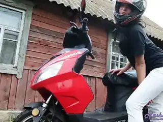 Girl In Helmet Jerks Pussy To Orgasm On Stepbrother’s Motorcyclye