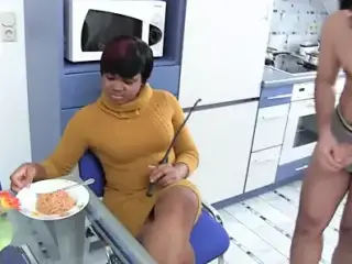 white cooking slave gets humiliated by his ebony goddess