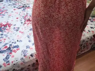 Horny Wife In Dress Gets Cumshot