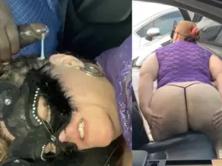 SSBBW Hot Blonde Milf Twerking Big Booty & Playing With Tits Publicly Outside Car (Deepthroat Blowjob In Car) POV, Nut