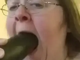 Cucumber in Pussy, then Piggy Sucks it Clean