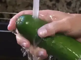 A Desperate Housewife Uses Cucumber and Carrot as a Substitute for a Big Hard Cock