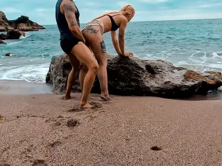 Sex on the Beach! Rolling and Taking cum in pussy