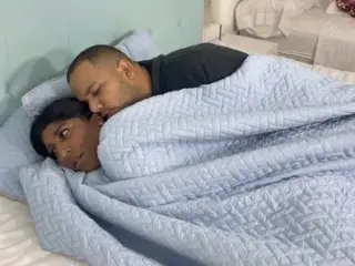 It's raining and it's very cold, stepbrother hug me and give me a lot of warmth