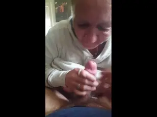 Old woman gets tit fucked and sucks dick