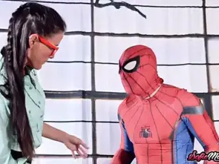 Naughty Aunt Sofie Marie Sucks Spiderman#s Massive Hard Dick