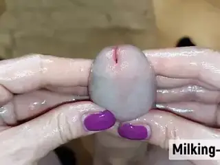 Two Hands Glans Edging From Behind. Wow He Has A Sensitive Penis! (Milking-time)