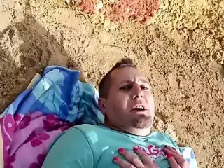 Good looking German blonde pleasing a loaded cock outdoors