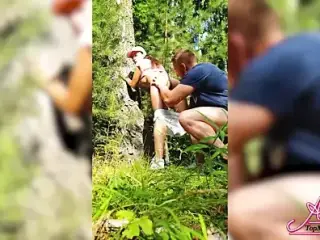 Wife Doggy Fucking and Deep Sucking in Forest - Cum Inside