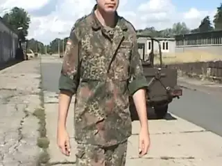 A curvy German babe gets dominated by her military master