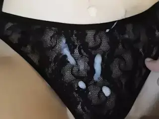 A quick cumshot on black panties