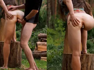 Public ass fuck in the woods