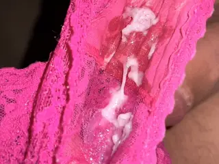 Wife's used panties kept creampie during the night and received a fresh cum in the morning